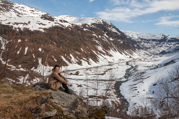 Mountains, snow-covered fjord