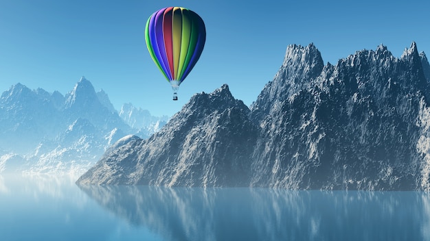 Mountains with a hot air balloon