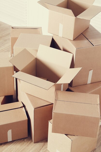 Moving home with cardboard boxes