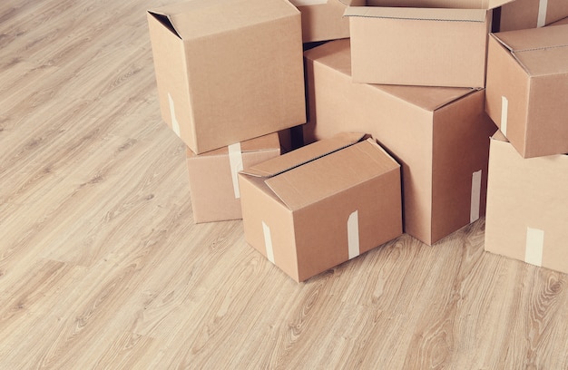 Moving home with cardboard boxes