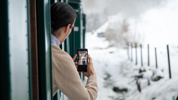 Free Photo moving steam train mocanita from inside it in winter romania