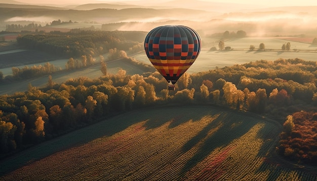 Multi colored balloon soars above autumn landscape generated by AI