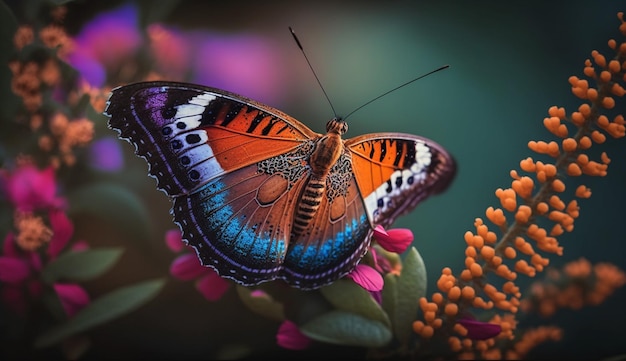 Free Photo multi colored butterfly close up in vibrant nature generative ai