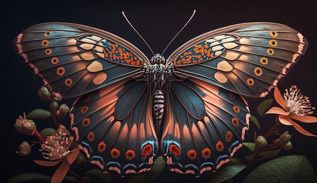 Free photo multi colored butterfly displaying intricate abstract pattern generative ai