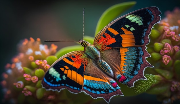 Free photo multi colored butterfly on yellow flower close up beauty generative ai