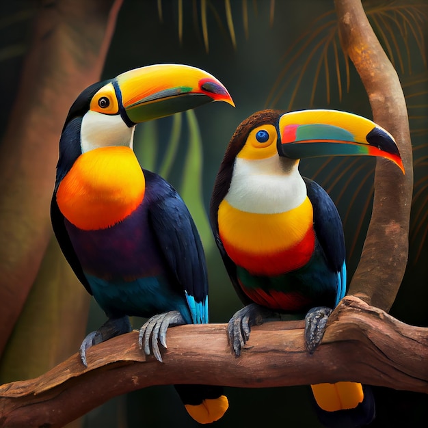 Free photo multi colored toucan perched on branch generative ai