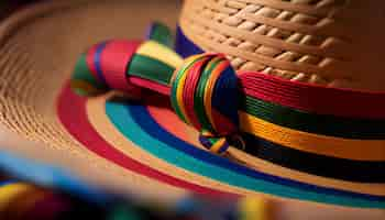 Free photo multi colored traditional mexican sombrero on yellow rug generated by ai