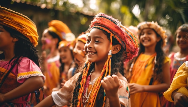 Multi ethnic group enjoys traditional festival outdoors generated by AI