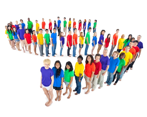 Multi-ethnic group of people standing in line