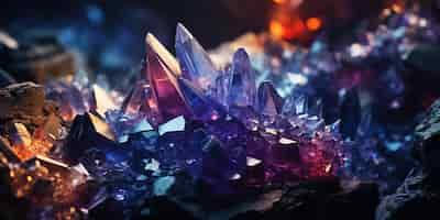 Free photo multicolored crystals shines against an abyssal backdrop