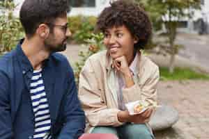 Free photo multiethnic couple have stroll outdoor