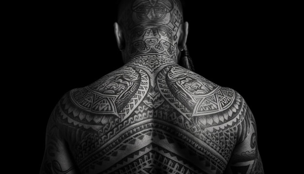 Free Photo muscular man with tattooed black shoulder design generated by ai