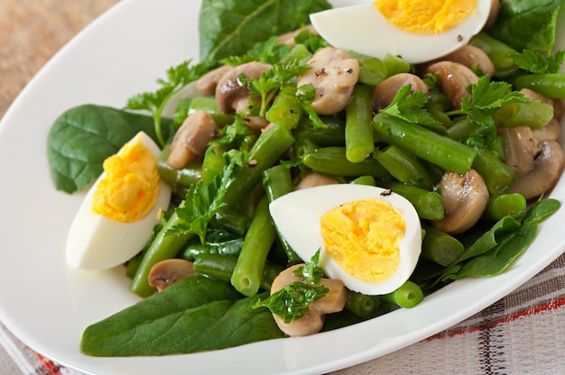 Mushroom salad with green beans and eggs