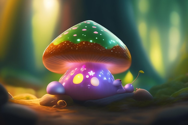 Free photo a mushroom with a green and purple mushroom on it