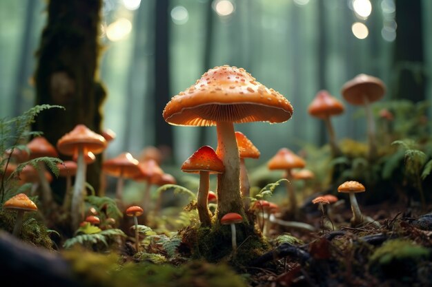 Mushrooms growing in forest