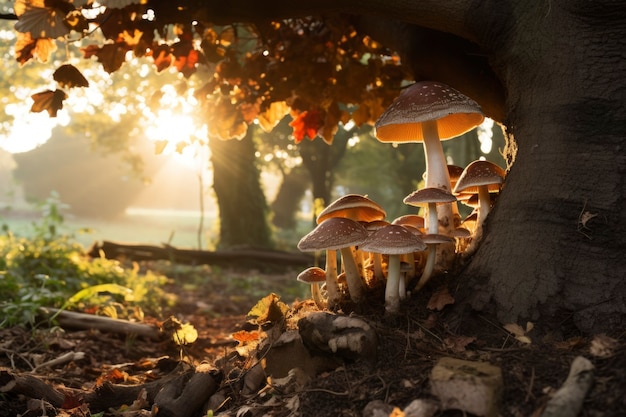 Free Photo mushrooms growing in natural forest