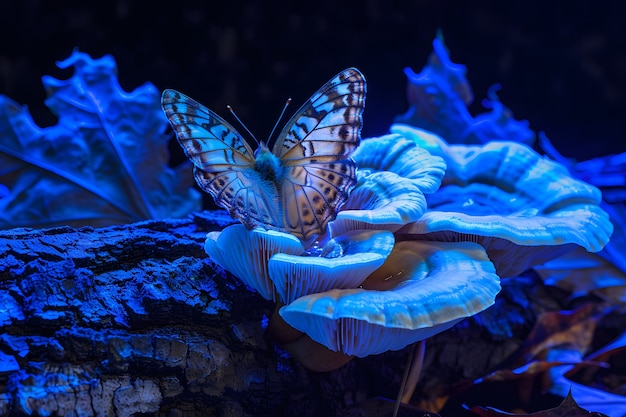 Free photo mushrooms seen with intense brightly colored lights