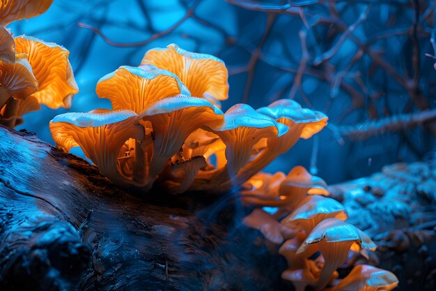 Mushrooms seen with intense brightly colored lights