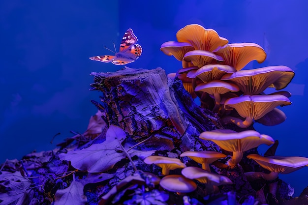 Free Photo mushrooms seen with intense brightly colored lights