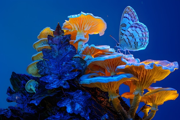 Free Photo mushrooms seen with intense brightly colored lights