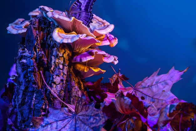 Free photo mushrooms seen with intense brightly colored lights