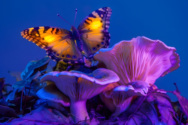 Free Photo mushrooms seen with intense brightly colored lights