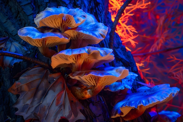 Free Photo mushrooms seen with intense brightly colored lights