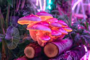 Free photo mushrooms seen with intense brightly colored lights