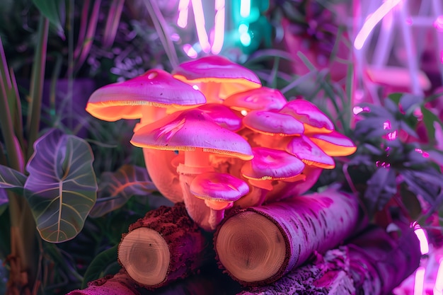 Free Photo mushrooms seen with intense brightly colored lights