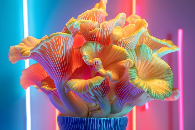 Free photo mushrooms seen with intense brightly colored lights