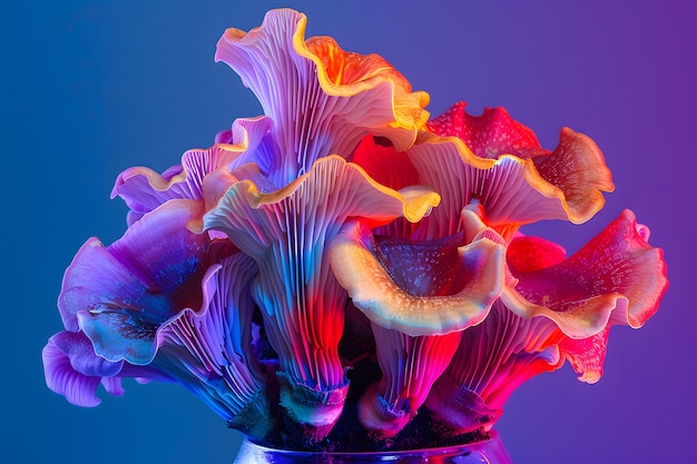 Mushrooms seen with intense brightly colored lights