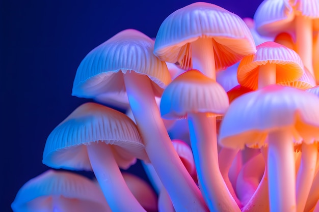 Free photo mushrooms seen with intense brightly colored lights