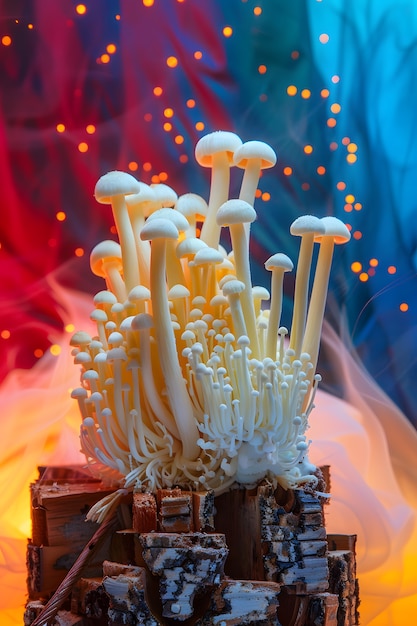 Free photo mushrooms seen with intense brightly colored lights