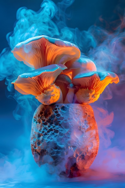 Free photo mushrooms seen with intense brightly colored lights