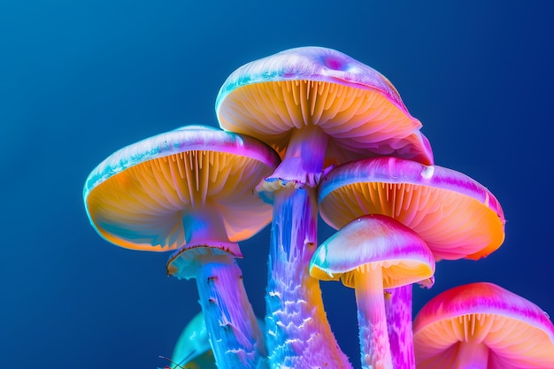 Free Photo mushrooms seen with intense brightly colored lights