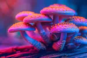 Free photo mushrooms seen with intense brightly colored lights