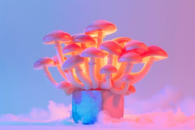 Free photo mushrooms seen with intense brightly colored lights