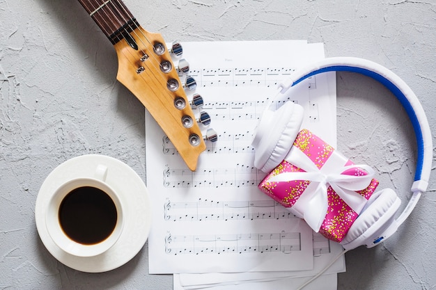 Music still life with coffee