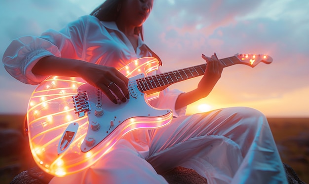 Free photo musician playing the electric guitar