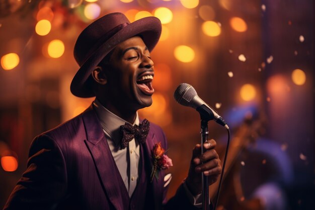 Musician singing into microphone