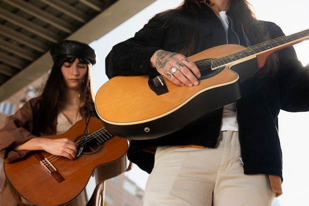 Musicians playing the guitar in the streets