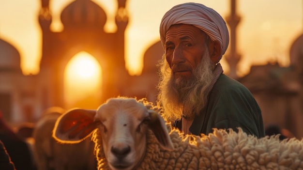 Free photo muslim people with photorealistic animals prepared for the eid al-adha offering