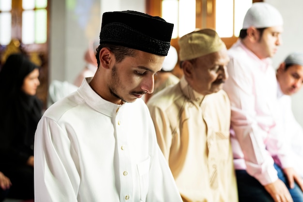 Free photo muslim prayers in tashahhud posture