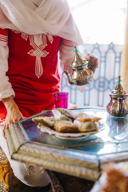 Muslim woman in arab restaurant