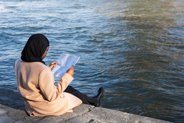 Muslim woman traveling in paris