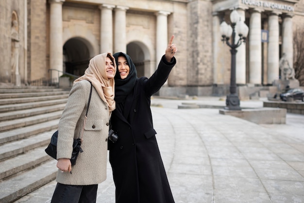 Muslim women traveling together