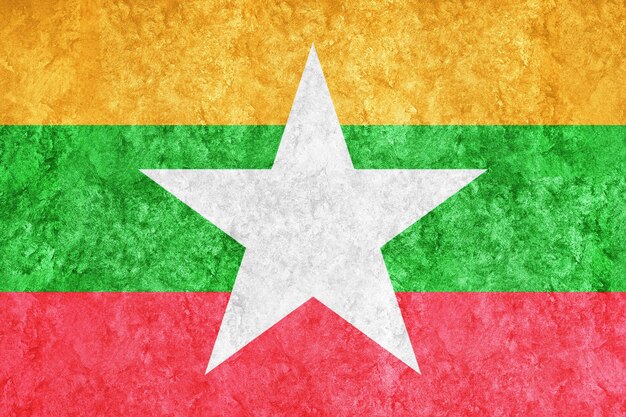 Myanmar Metallic flag, Textured flag, grunge flag