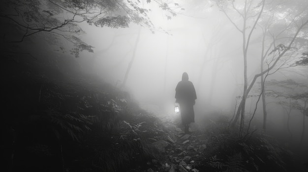 Free photo mysterious character in forest