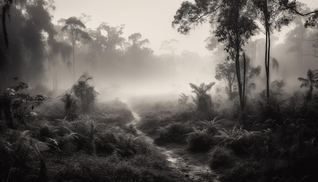 Free photo mysterious mountain range in tranquil monochrome landscape generated by ai