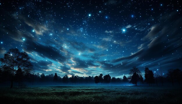 Mysterious night sky illuminates tranquil starry landscape generated by artificial intelligence